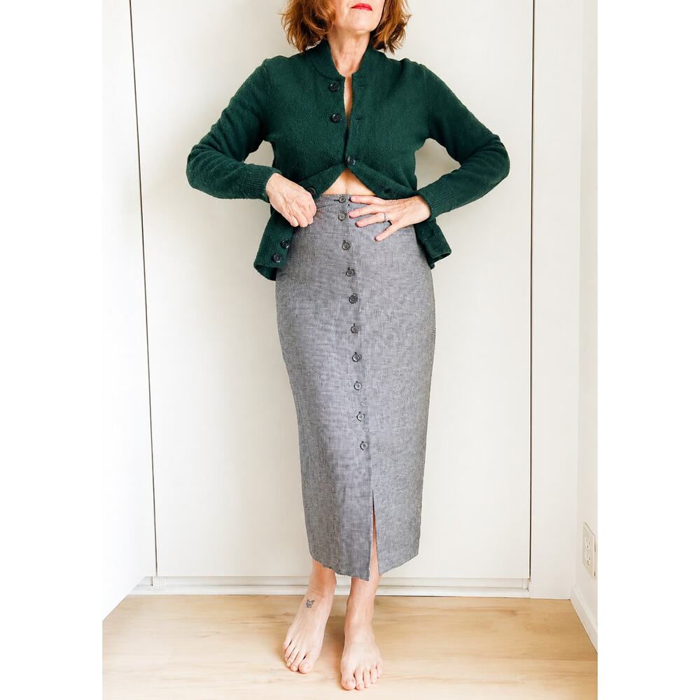 Vintage 90s Talbots Pencil Skirt Linen Houndstooth Natural Fiber Classic